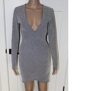 Missguided Lurex Metallic Silver Bodycon Dress Size US 4 EUC